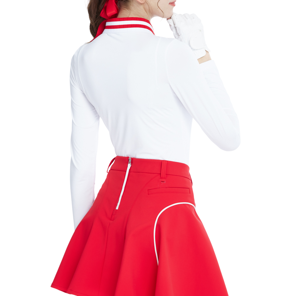 Knitted jacquard collar long-sleeved top (white and red)