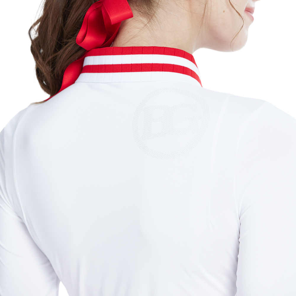 Knitted jacquard collar long-sleeved top (white and red)