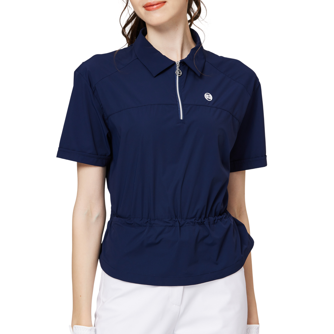 Fashionable ultra-thin waist-cinching short-sleeved top for women