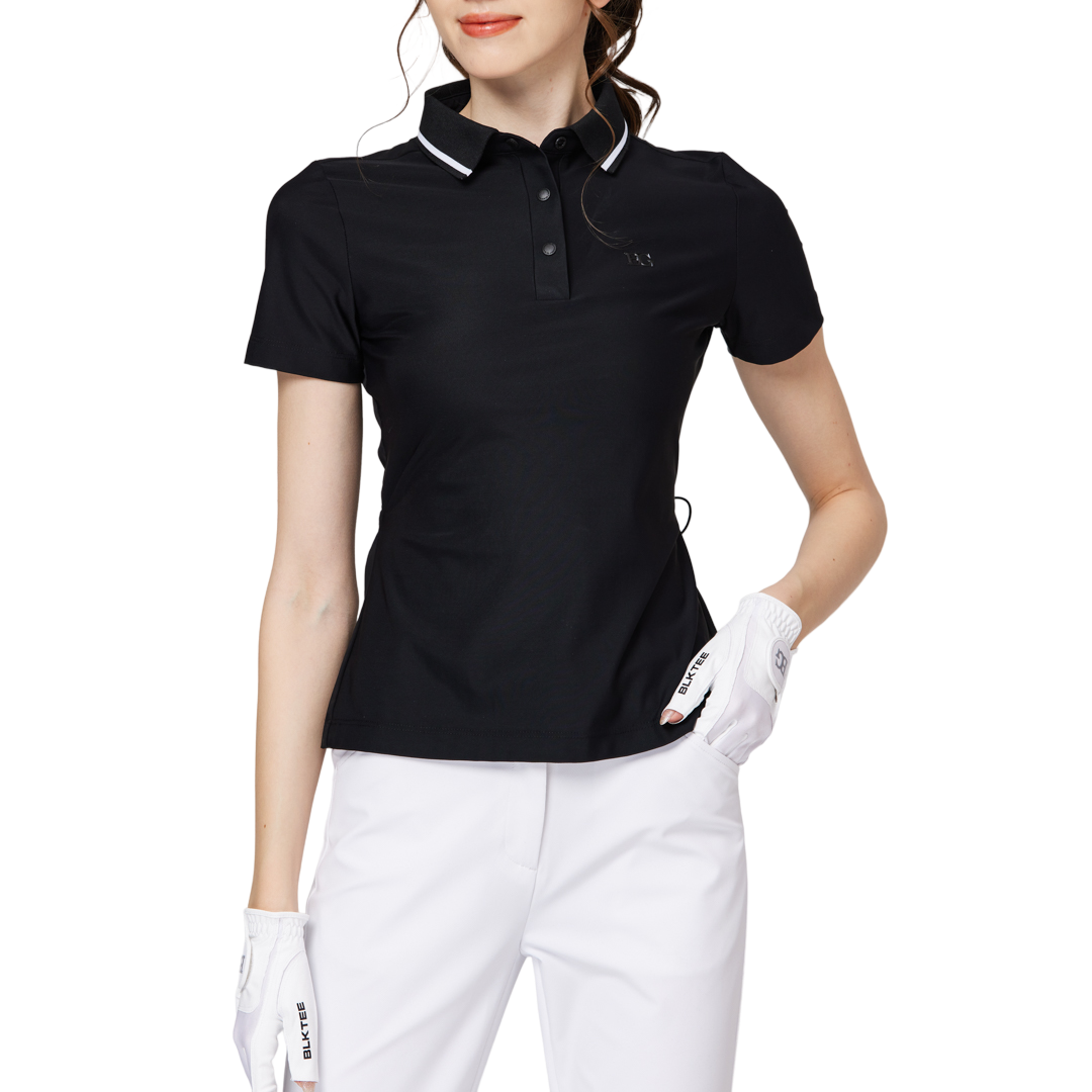 Ribbed neckline fitted waist women's short-sleeved top