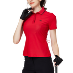 Ribbed neckline fitted waist women's short-sleeved top