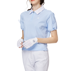 Women's short-sleeved top with gathered cuffs and collar