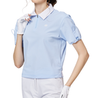 Women's short-sleeved top with gathered cuffs and collar