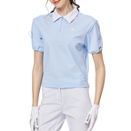 Women's short-sleeved top with gathered cuffs and collar