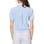 Women's short-sleeved top with gathered cuffs and collar