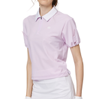 Women's short-sleeved top with gathered cuffs and collar