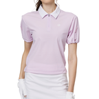 Women's short-sleeved top with gathered cuffs and collar
