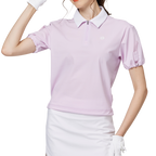 Women's short-sleeved top with gathered cuffs and collar