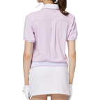 Women's short-sleeved top with gathered cuffs and collar