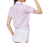 Women's short-sleeved top with gathered cuffs and collar