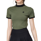 Beaded high-elastic stand-up collar women's short-sleeved top