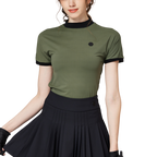 Beaded high-elastic stand-up collar women's short-sleeved top