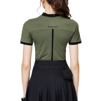 Beaded high-elastic stand-up collar women's short-sleeved top