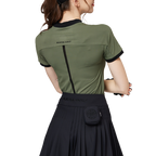 Beaded high-elastic stand-up collar women's short-sleeved top