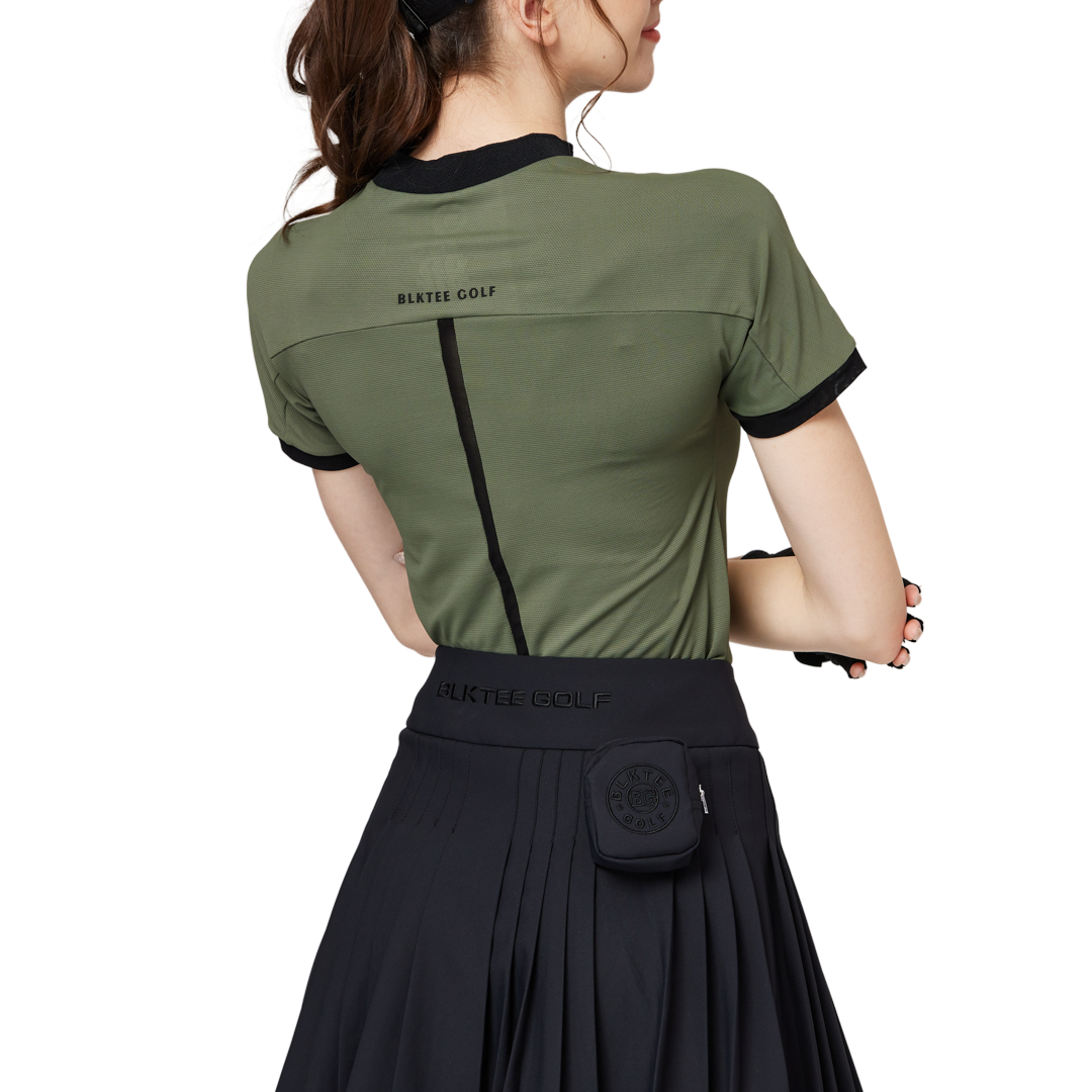 Beaded high-elastic stand-up collar women's short-sleeved top