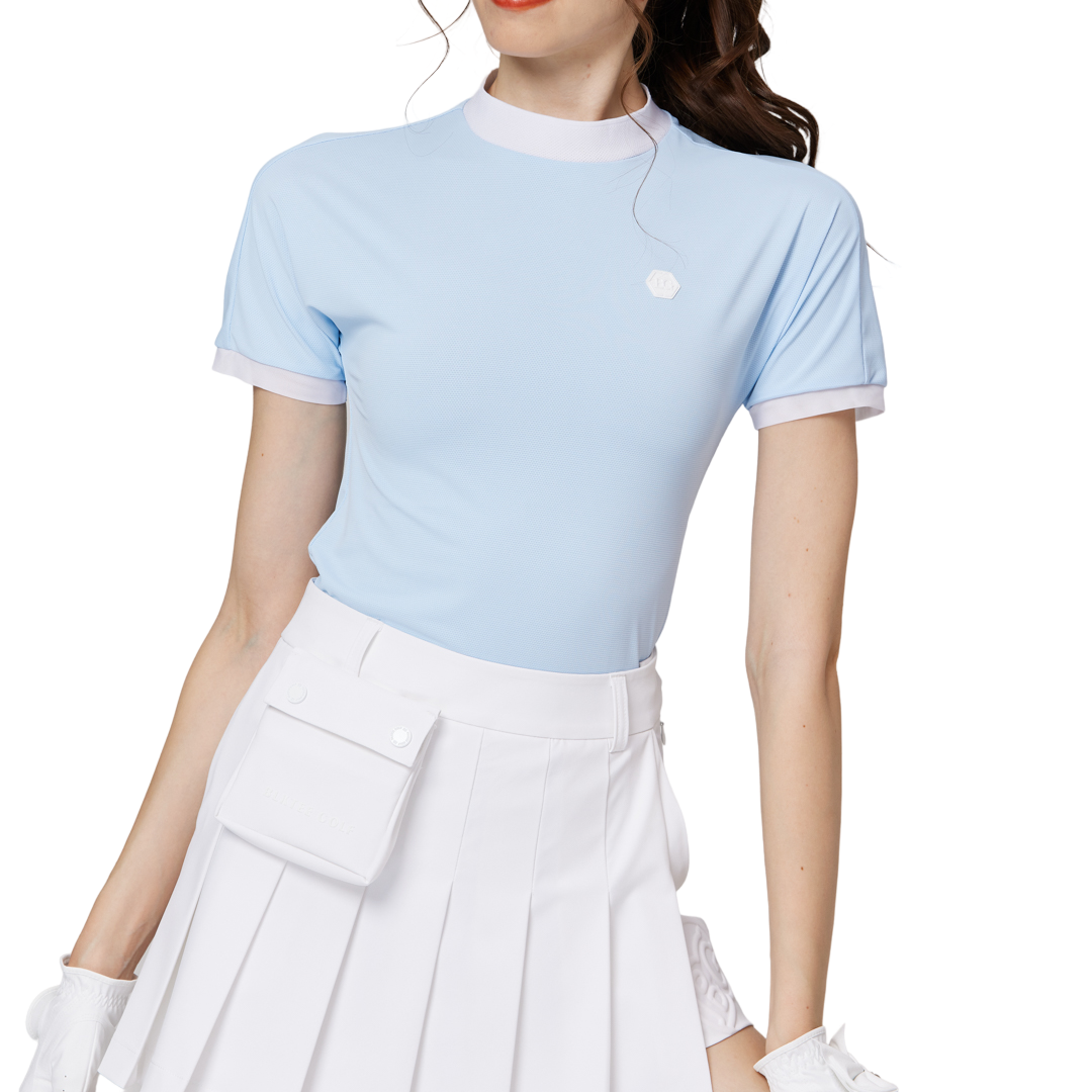 Beaded high-elastic stand-up collar women's short-sleeved top