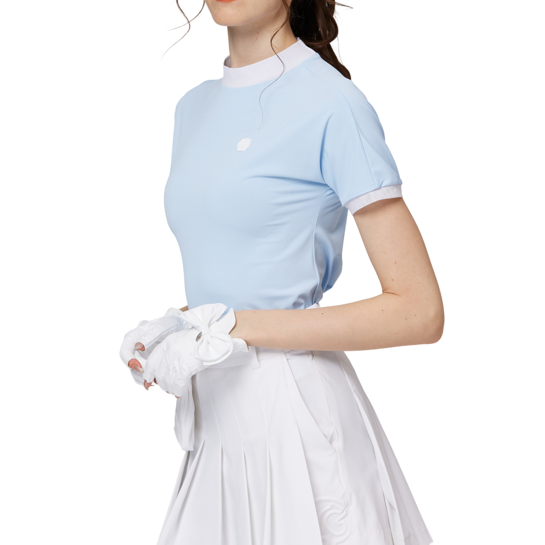 Beaded high-elastic stand-up collar women's short-sleeved top