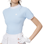 Beaded high-elastic stand-up collar women's short-sleeved top