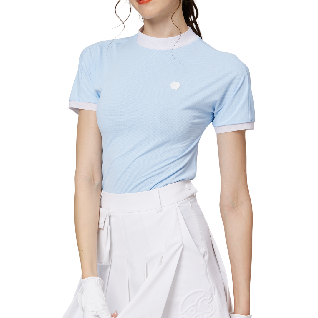 Beaded high-elastic stand-up collar women's short-sleeved top