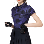 Color Printed Breathable Collared Women's Short-Sleeved Top