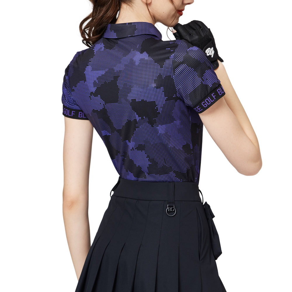 Color Printed Breathable Collared Women's Short-Sleeved Top