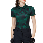 Color Printed Breathable Collared Women's Short-Sleeved Top