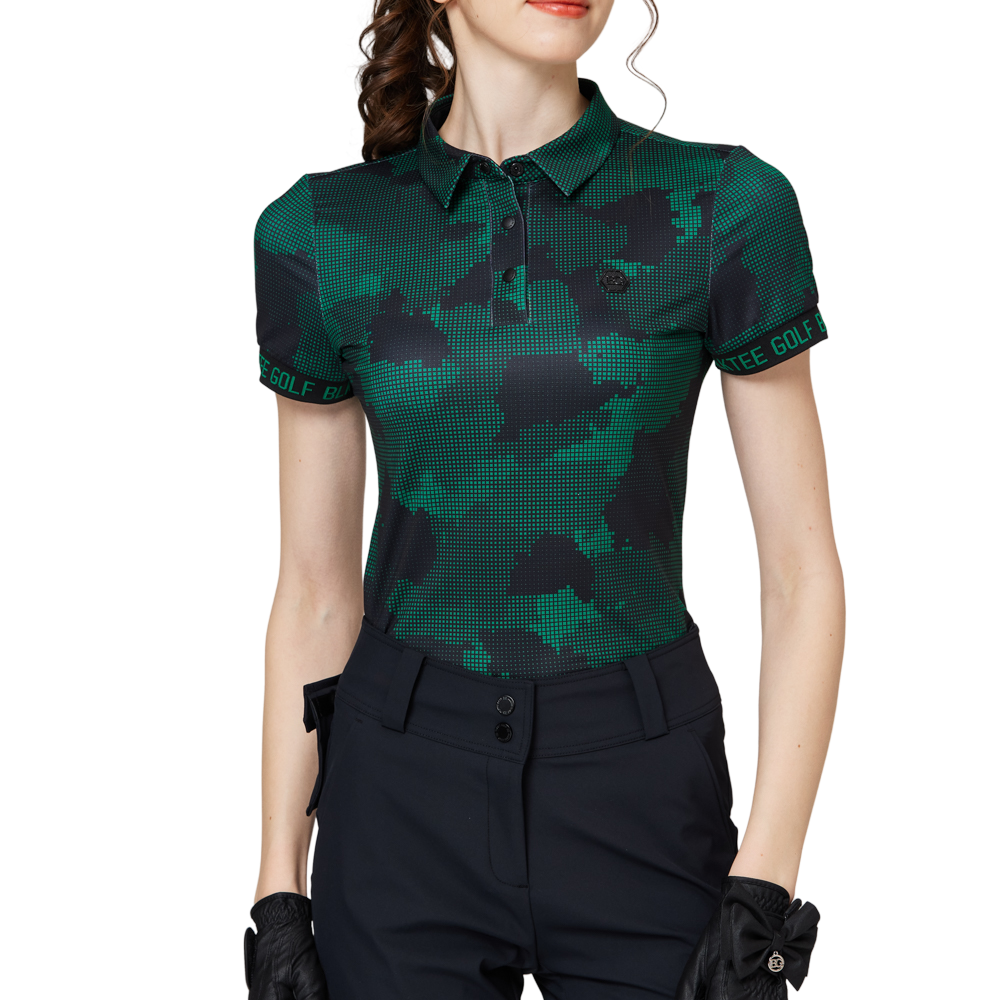 Color Printed Breathable Collared Women's Short-Sleeved Top