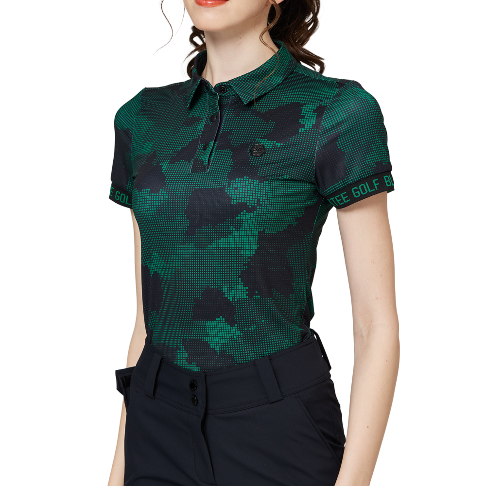Color Printed Breathable Collared Women's Short-Sleeved Top