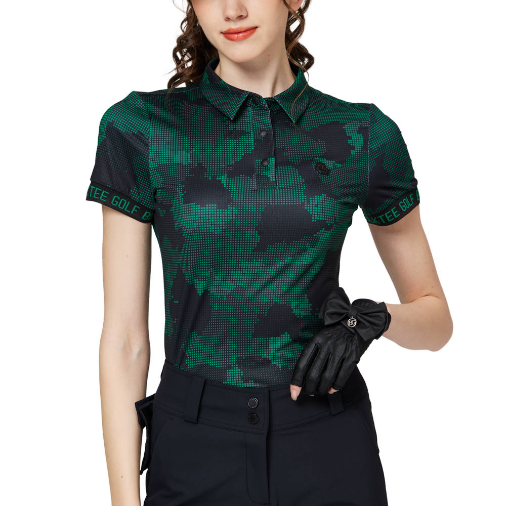 Color Printed Breathable Collared Women's Short-Sleeved Top