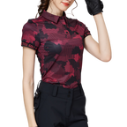 Color Printed Breathable Collared Women's Short-Sleeved Top