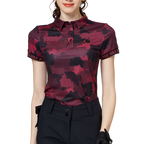 Color Printed Breathable Collared Women's Short-Sleeved Top
