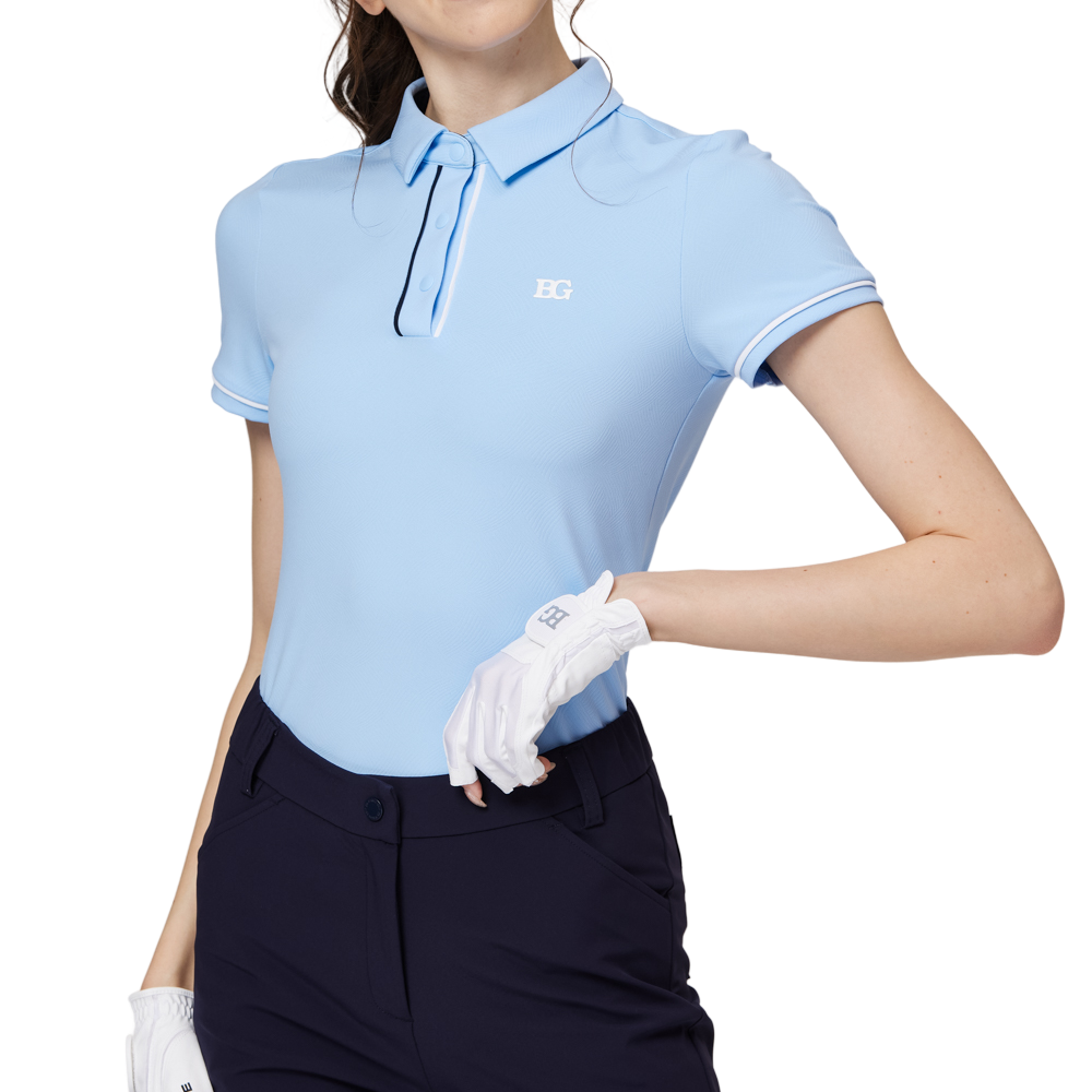 Jacquard fabric collared short-sleeved top for women