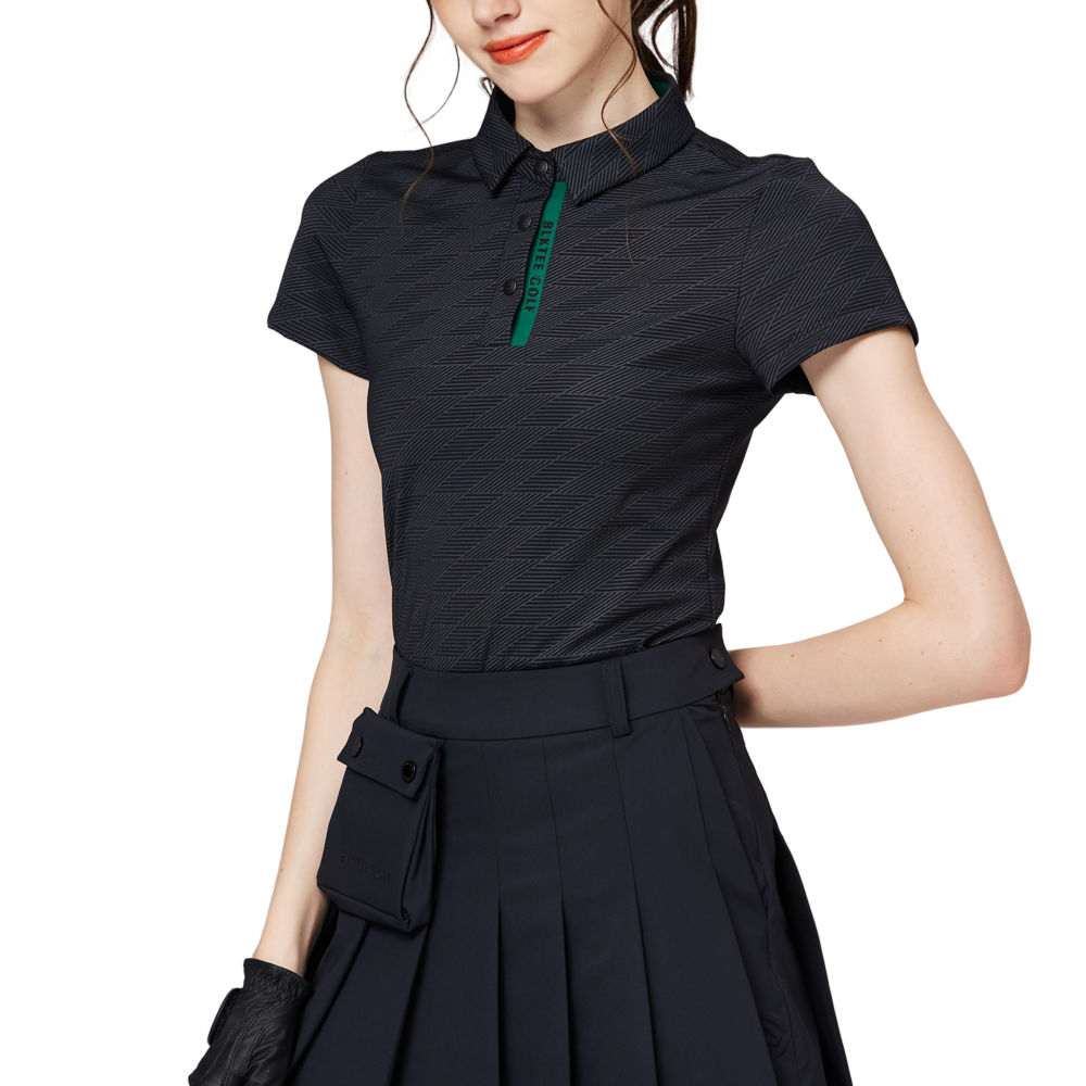 Diamond-patterned jacquard collar short-sleeved top