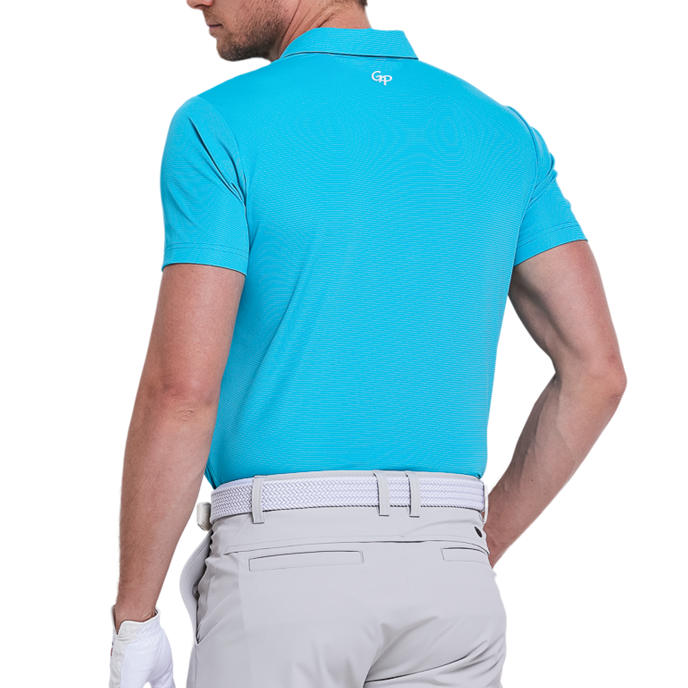 Men's imported vertical striped short-sleeved shirt (cyan/blue)