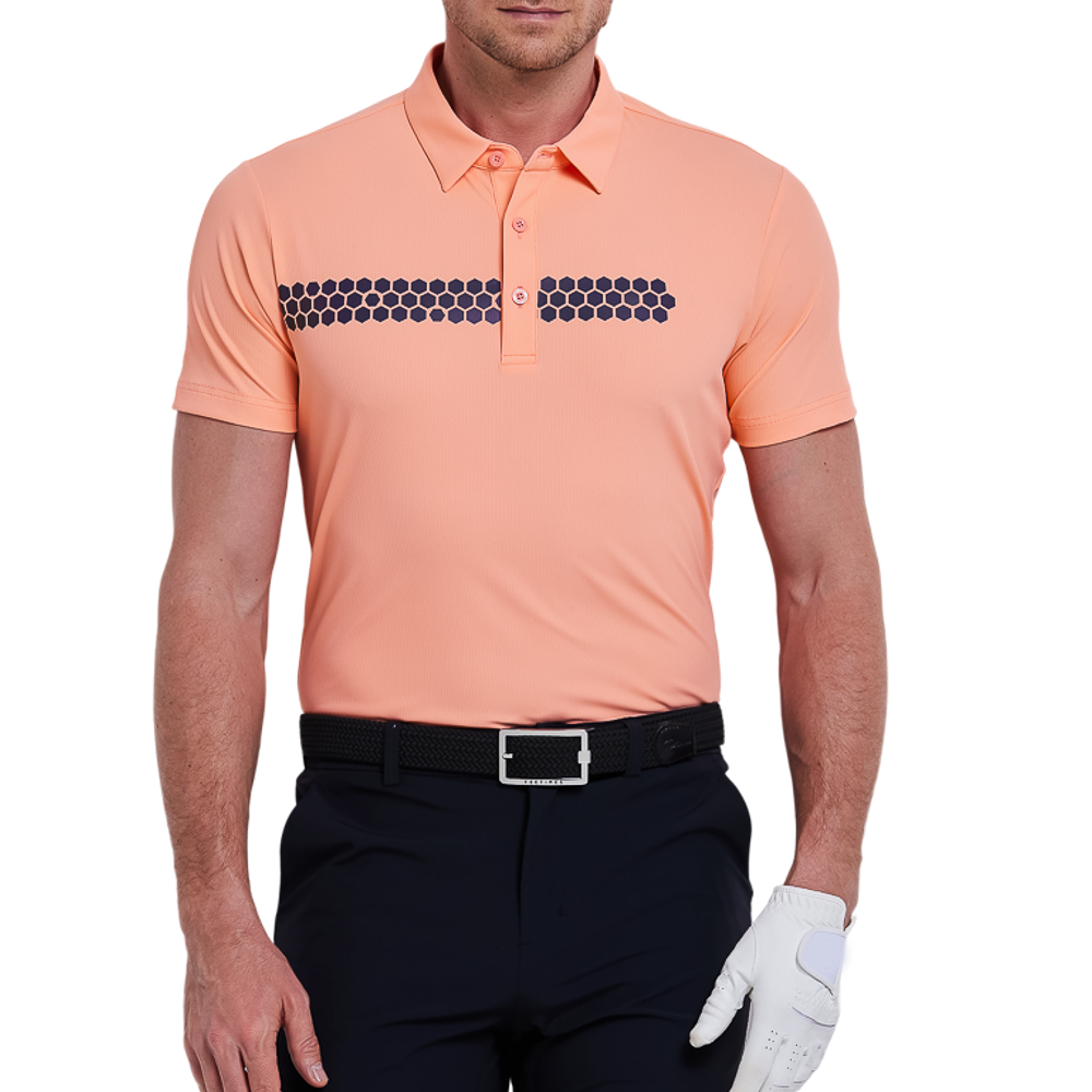 Men's thin vertical striped short-sleeved shirt (orange)