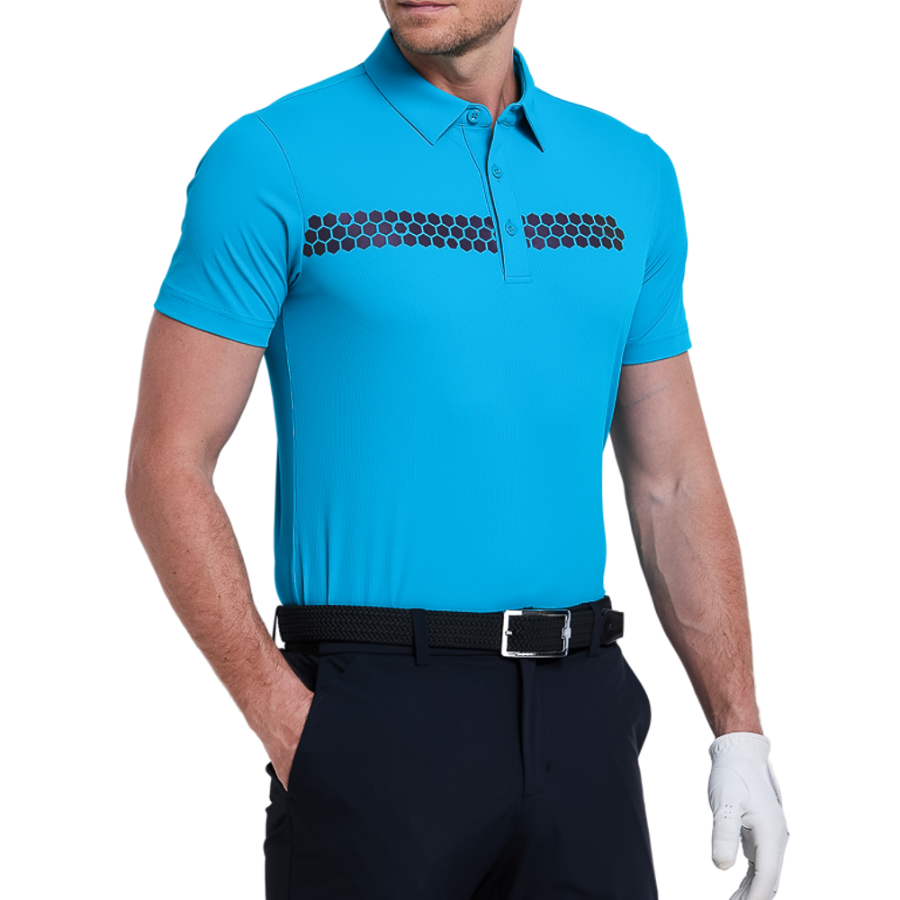 Men's thin striped short-sleeved shirt (cyan/blue)