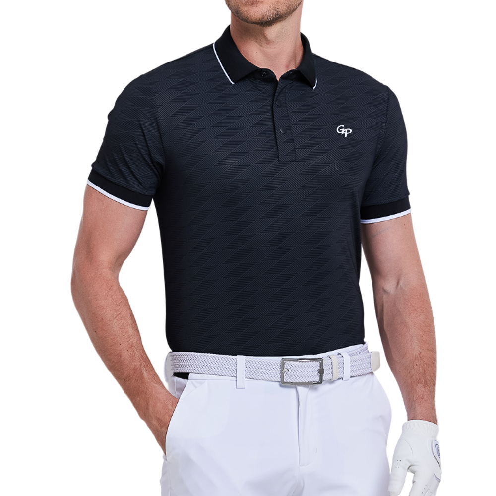 Men's Ice-Feel Jacquard Short-Sleeve T-Shirt (Black)