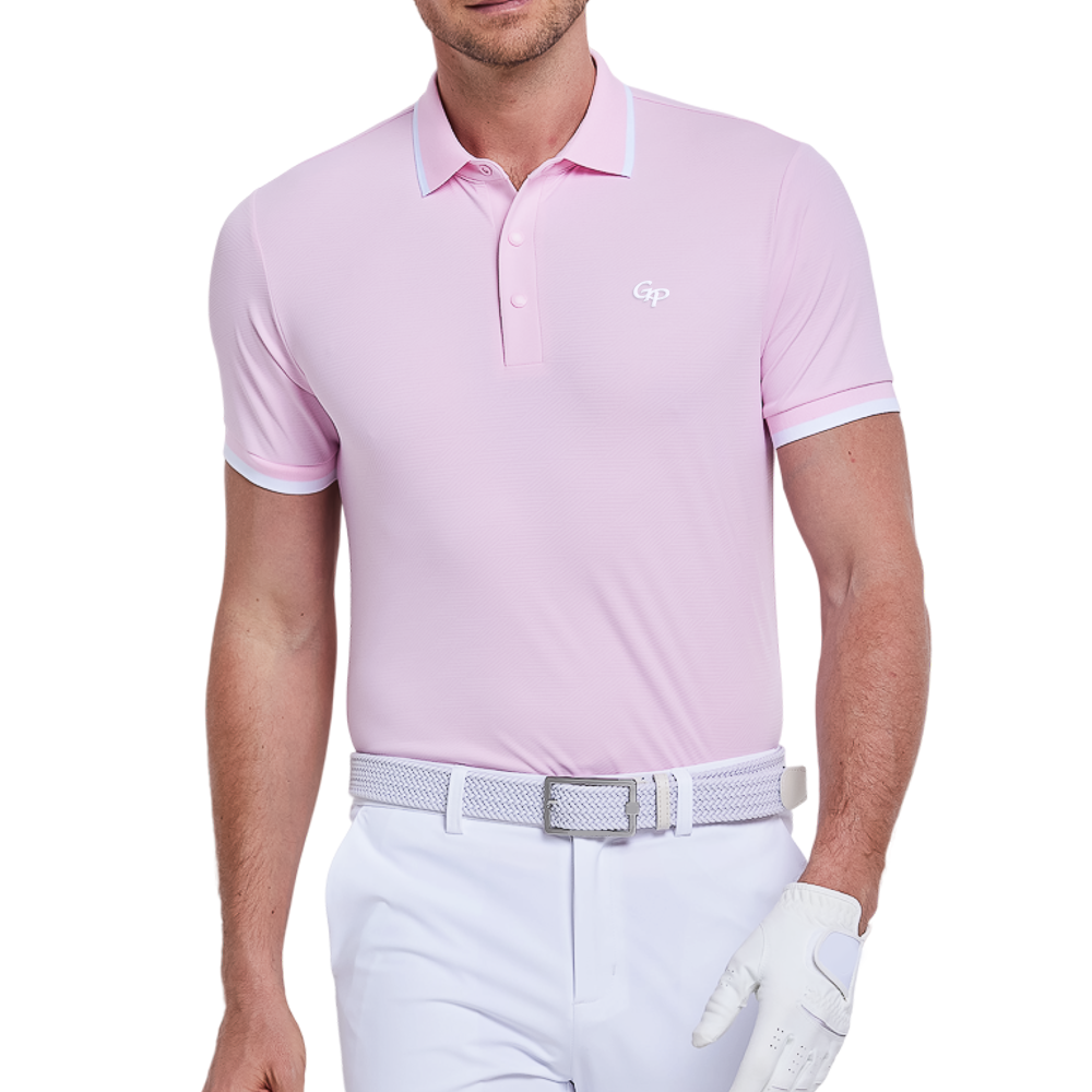 Men's Ice-Feel Jacquard Short-Sleeve T-Shirt (Pink)