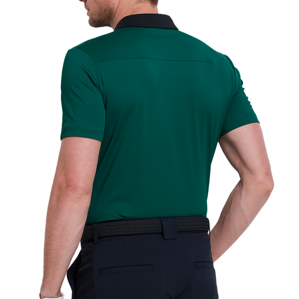 Men's color-blocked collar cool-feel short-sleeved shirt (dark green)