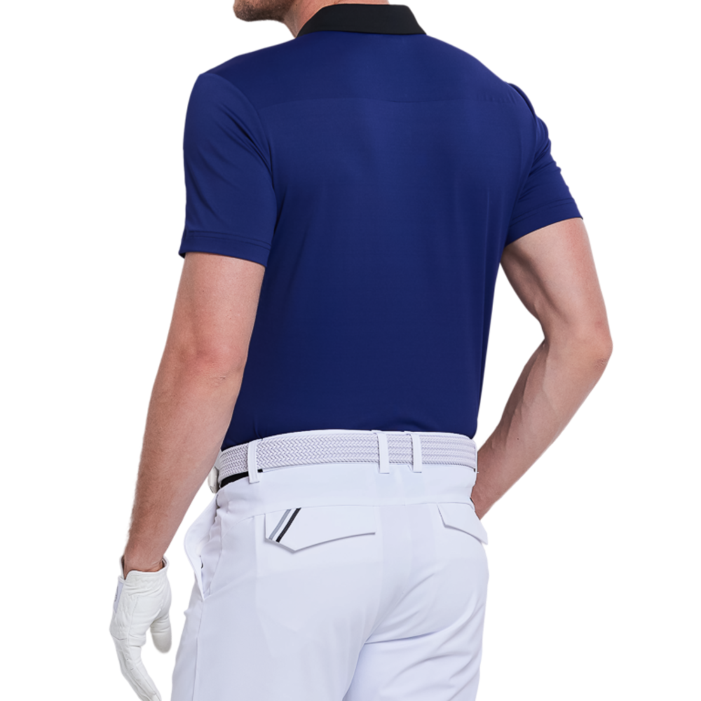 Men's color-blocked collar cool-feel short-sleeved shirt (royal blue)