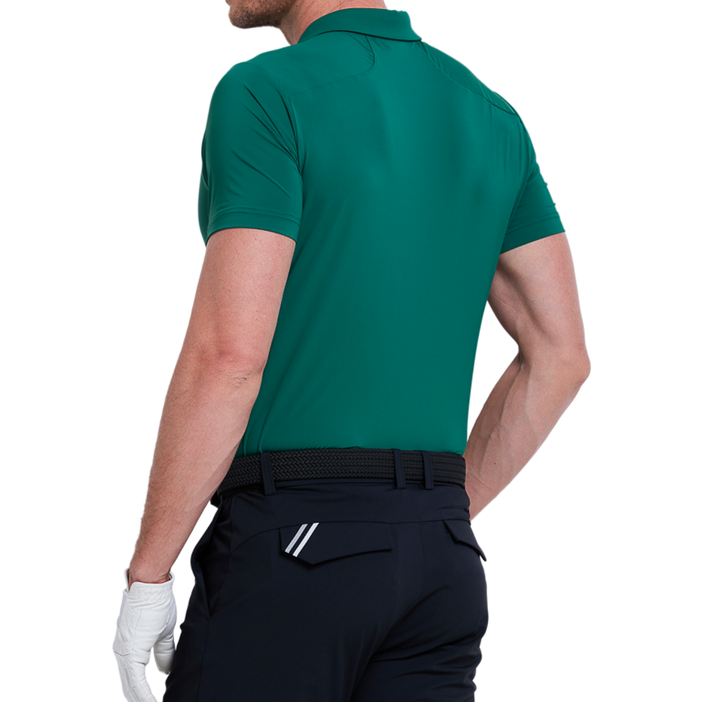 Men's short-sleeved shirt with side waist openings for a cooling effect (dark green)