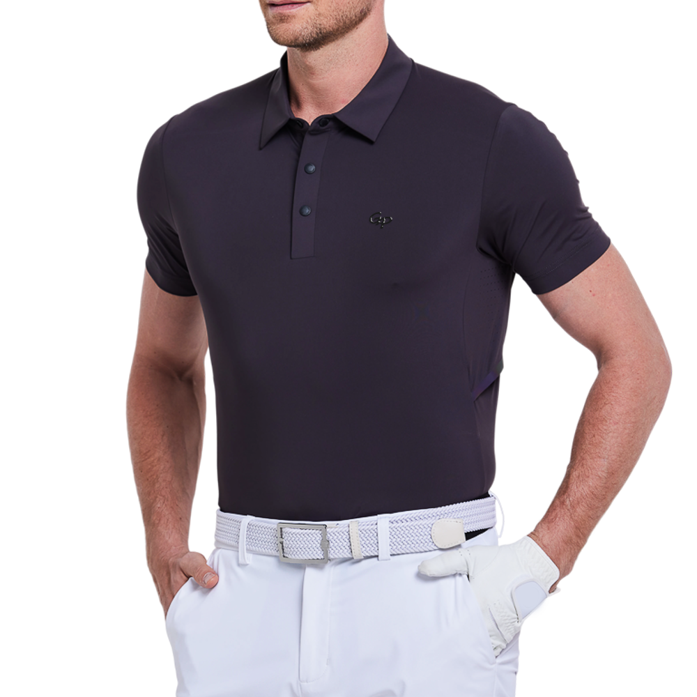 Men's short-sleeved shirt with side waist openings for a cooling effect (dark brown/grey)