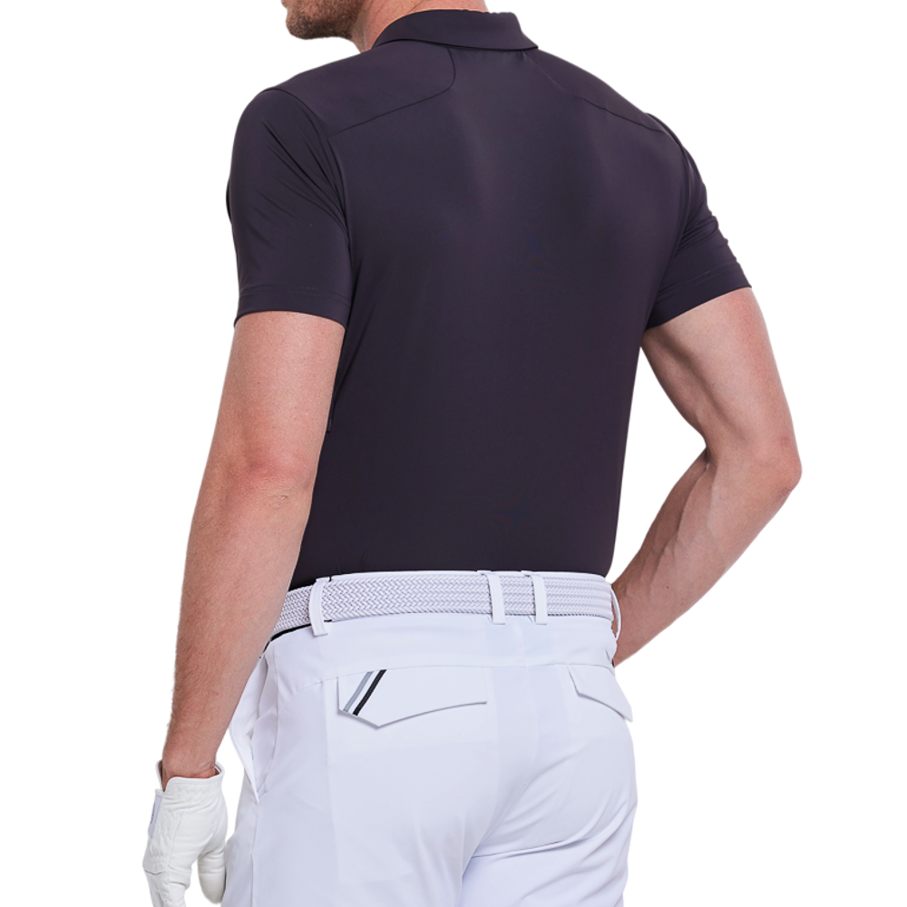 Men's short-sleeved shirt with side waist openings for a cooling effect (dark brown/grey)