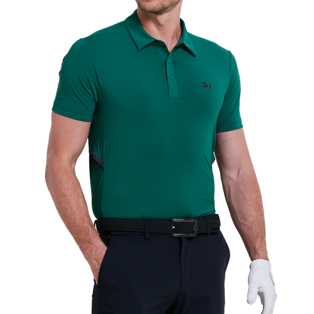 Men's short-sleeved shirt with side waist openings for a cooling effect (dark green)