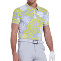 Male celebrity Kong's breathable printed short-sleeved shirt (grey-yellow)