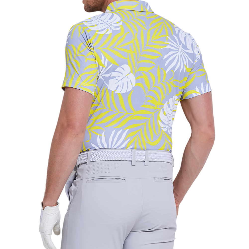 Male celebrity Kong's breathable printed short-sleeved shirt (grey-yellow)