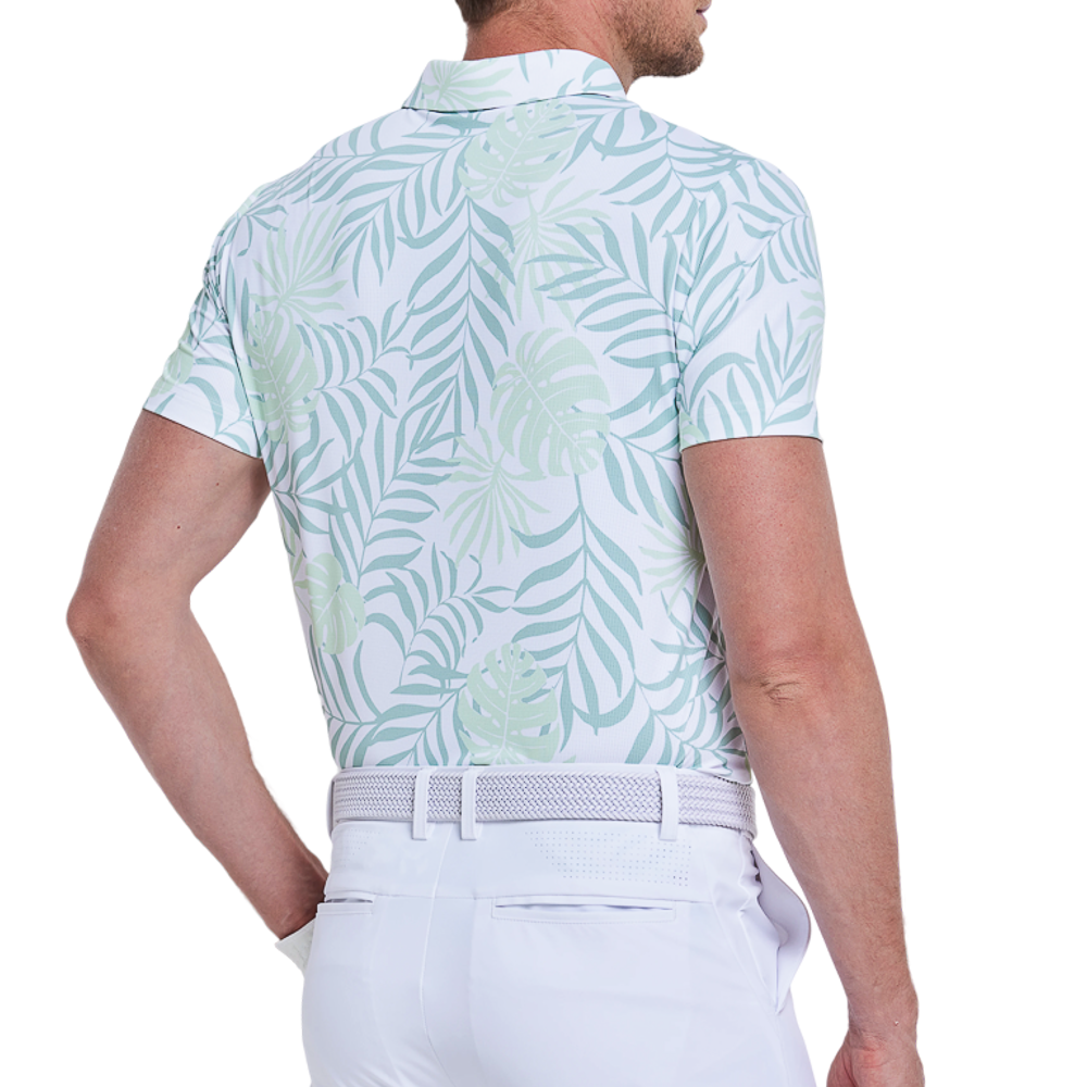 Male celebrity Kong's breathable printed short-sleeved shirt (white and green)