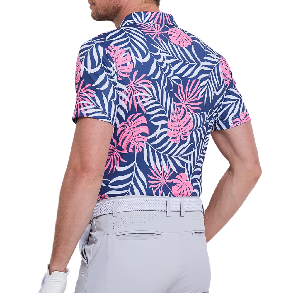 Male celebrity Kong's breathable printed short-sleeved shirt (royal blue and magenta)