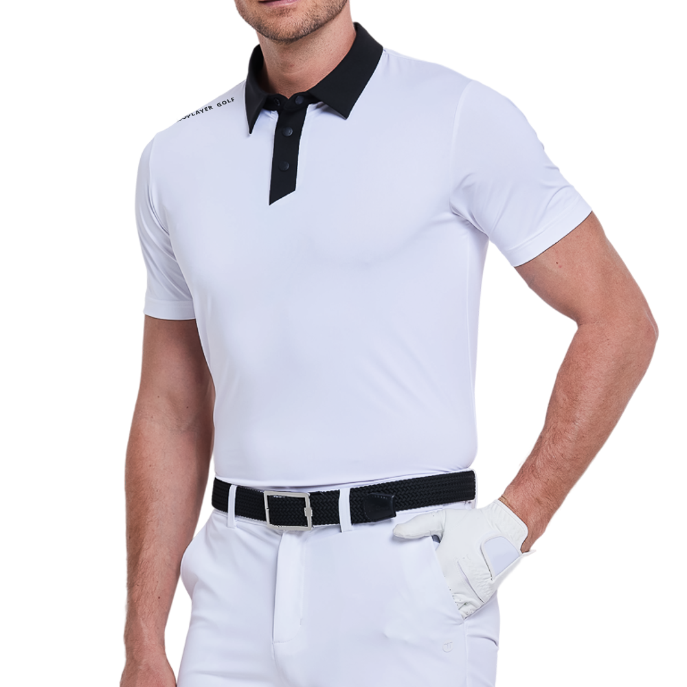 Men's color-blocked collar cool-feel short-sleeved shirt (white)