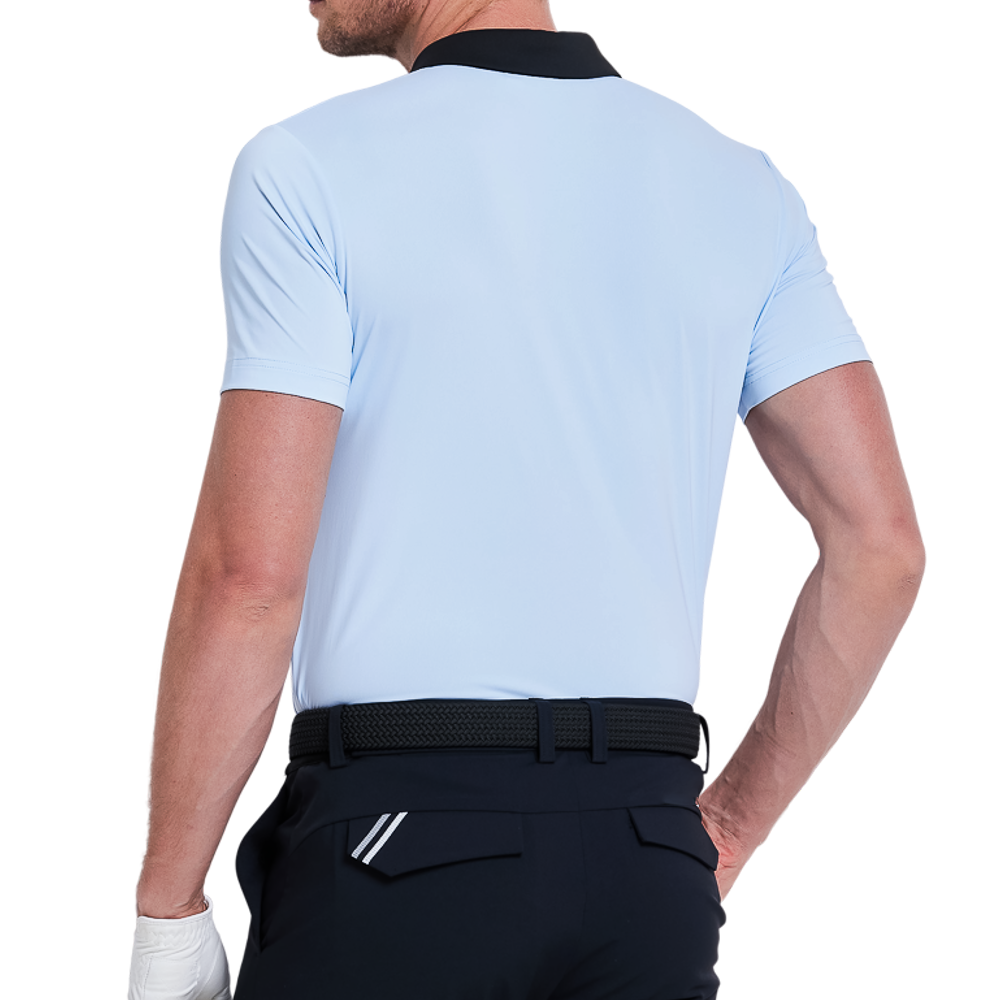 Men's color-blocked collar cool-feel short-sleeved shirt (icy blue)